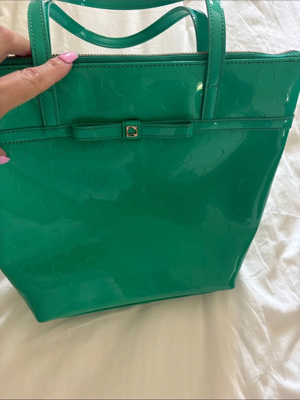 kate spade Teal Green Dot-Embossed Patent Tote
